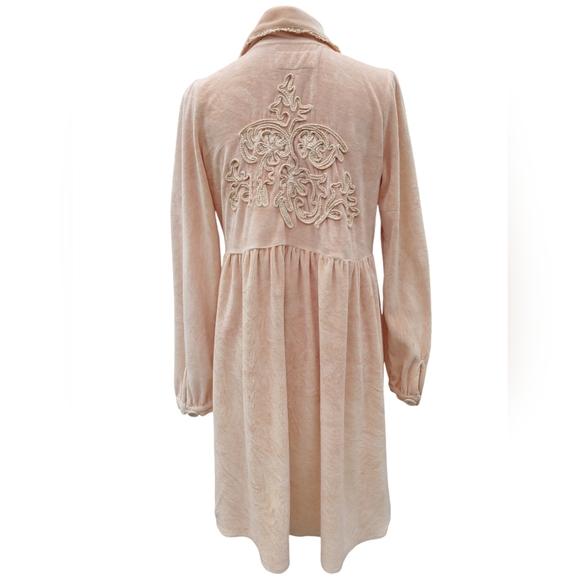 JDL Coat Duster Mottled Pink Velvet Medium Button Front Floral Crewel Work Back - Picture 5 of 15